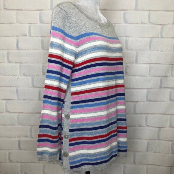 Talbots Gray Striped Sweater Petite Size PL Button Sides - Picture 2 of 8